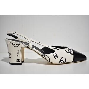 Chanel 23P Mademoiselle Coco Sling White Black CC Logo Slingback Sandal Heel 37